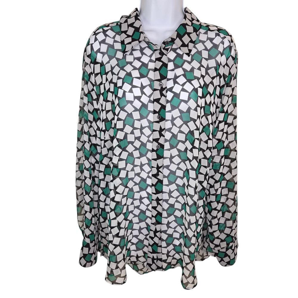 Lane Bryant Sheer Chiffon Geometric Print Blouse Top Size 18/20